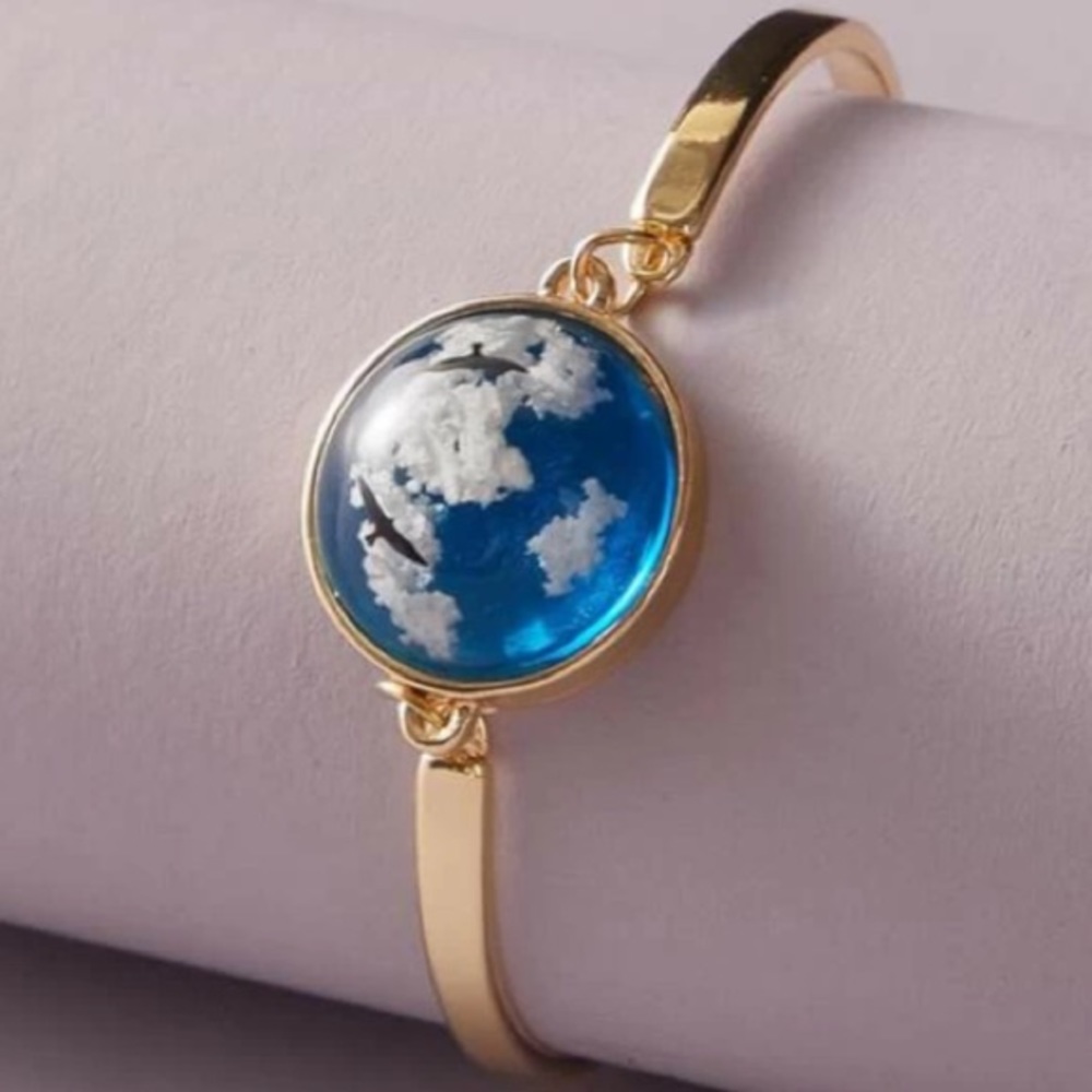 Cloudy Sky Flying Birds Resin Bracelet